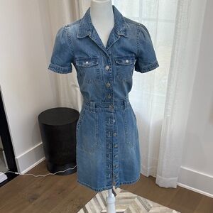 Guess Blue Denim Short-Sleeve Button-Front Mini Dress